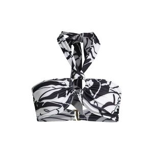 Ramy Brook Marie Palm Print Bikini Top Black‎ White XS
